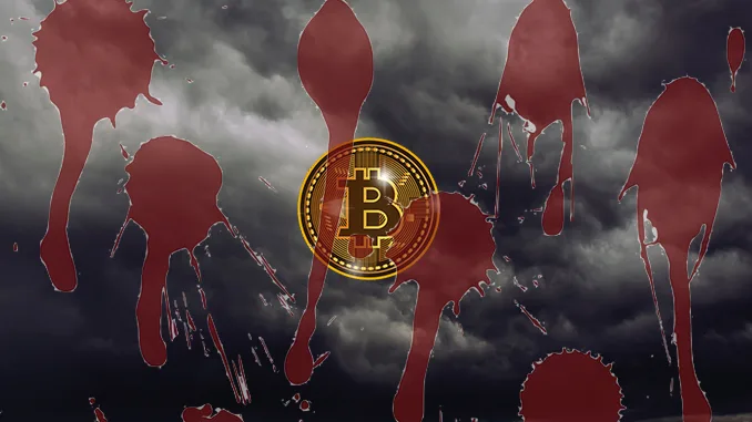 Bitcoin dark clouds red drops