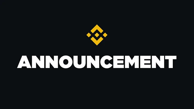 Binance Announcement