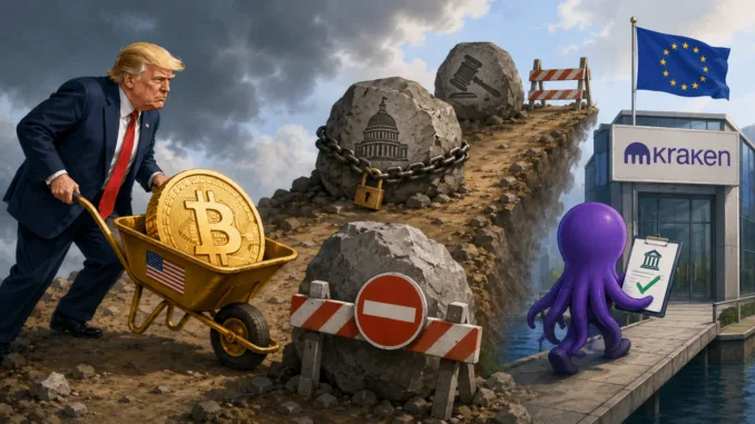 Bitcoin-Reserve-Trump-Probleme-Kraken-EU-Banklizenz